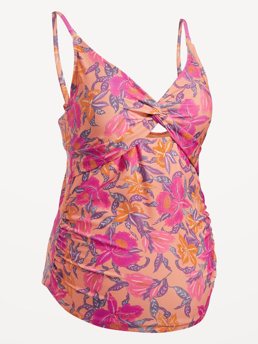 Maternity Matching Printed Twist-Front Cutout Nursing Tankini Swim Top
