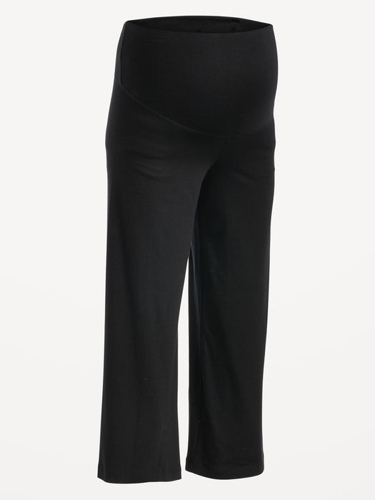 Maternity Rollover-Waist Wide-Leg Cropped Jersey Pants