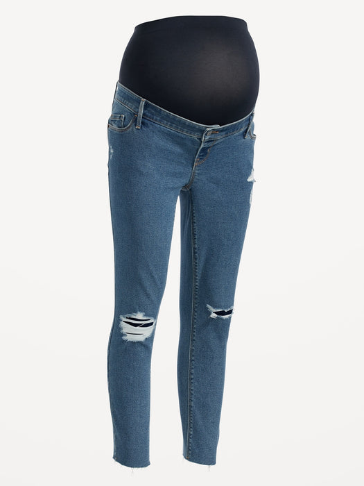 Maternity Premium Full Panel Rockstar Super Skinny Ripped Ankle Jeans