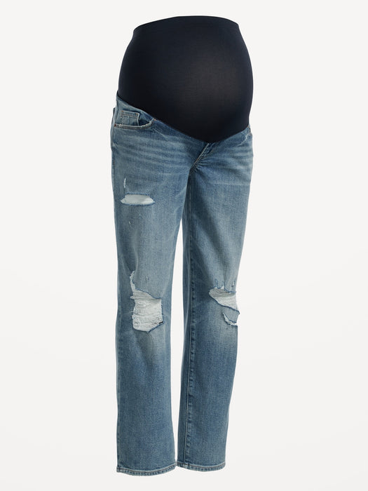 Maternity Full Panel Boyfriend Straight Ripped Jeans