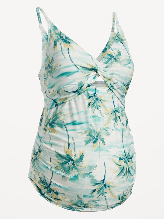 Maternity Matching Printed Twist-Front Cutout Nursing Tankini Swim Top