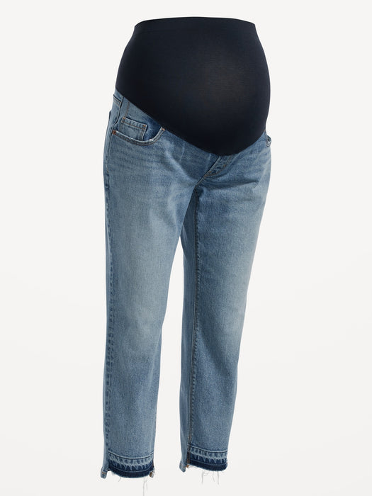 Maternity Full Panel Cropped Step-Hem Boyfriend Straight Jeans