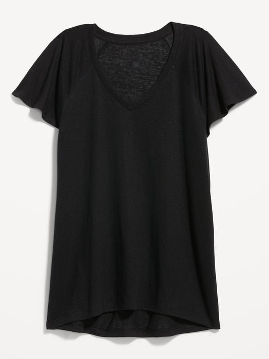 Oversized V-Neck Linen-Blend Tunic T-Shirt for Women