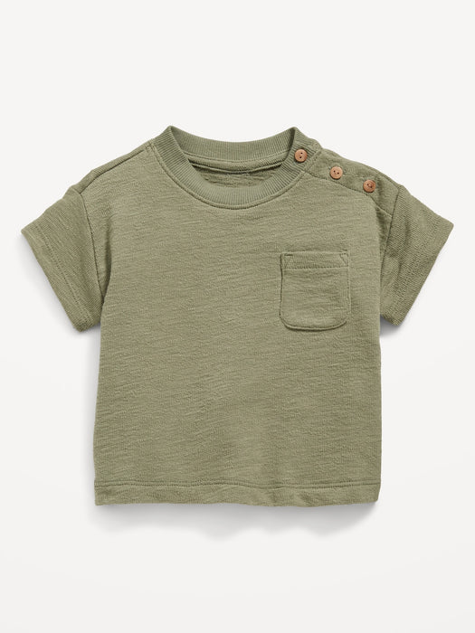 Unisex Solid Buttoned Pocket Textured-Knit T-Shirt for Baby