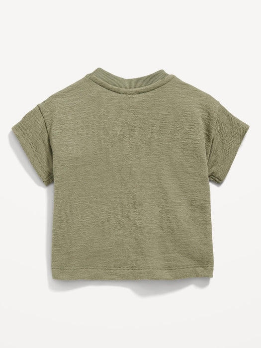 Unisex Solid Buttoned Pocket Textured-Knit T-Shirt for Baby