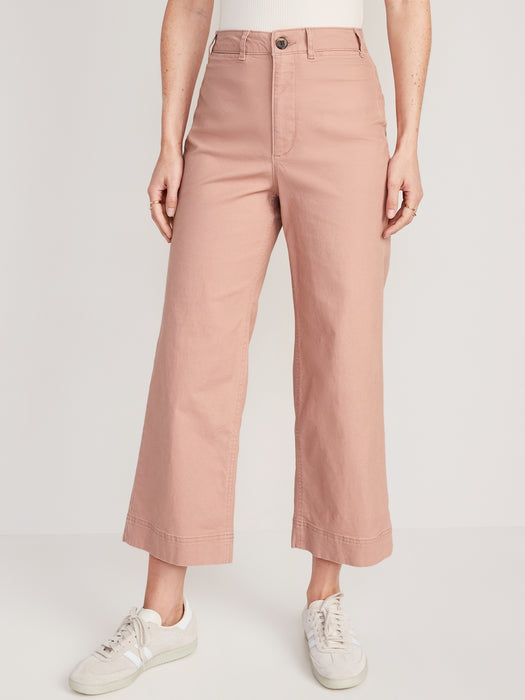 High-Waisted Cropped Wide-Leg Chino Pants for Women