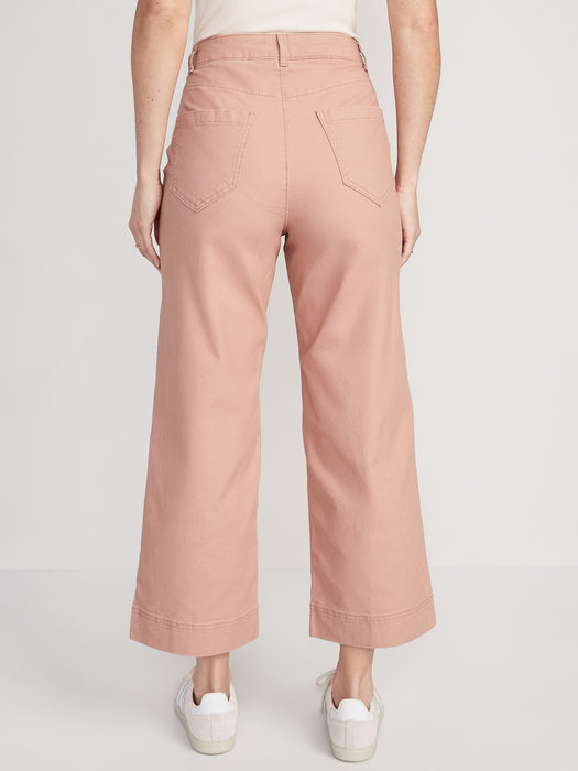 High-Waisted Cropped Wide-Leg Chino Pants for Women