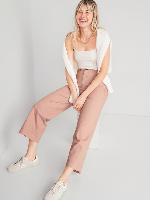 High-Waisted Cropped Wide-Leg Chino Pants for Women