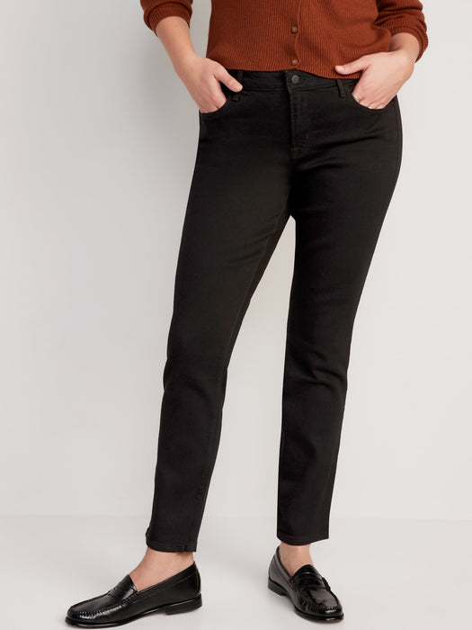 Mid-Rise Power Slim Straight Black Jeans
