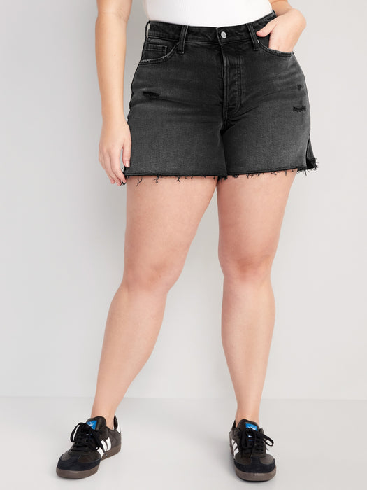 Curvy High-Waisted Button-Fly OG Straight Side-Slit Cut-Off Jean Shorts for Women -- 5-inch inseam