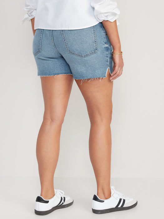 Maternity Front Low Panel OG Straight Side-Slit Cut-Off Jean Shorts -- 5-inch inseam