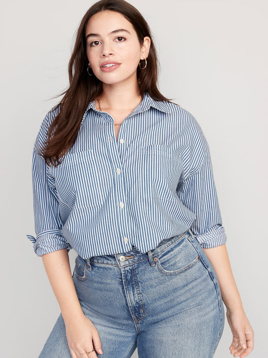 Striped Cropped Utility Boyfriend Shirt for Women