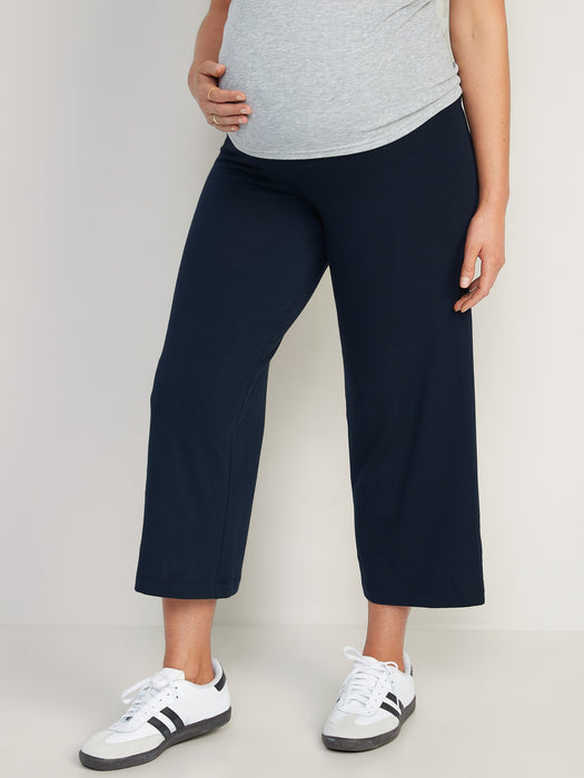 Maternity Rollover-Waist Wide-Leg Cropped Jersey Pants