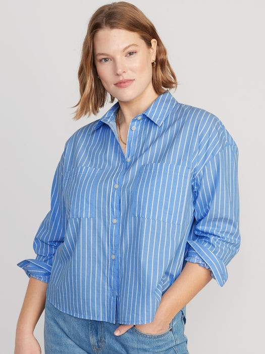 Striped Cropped Utility Boyfriend Shirt for Women