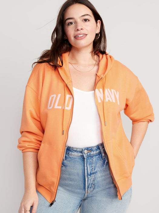 Slouchy Logo Graphic Full-Zip Hoodie for Women