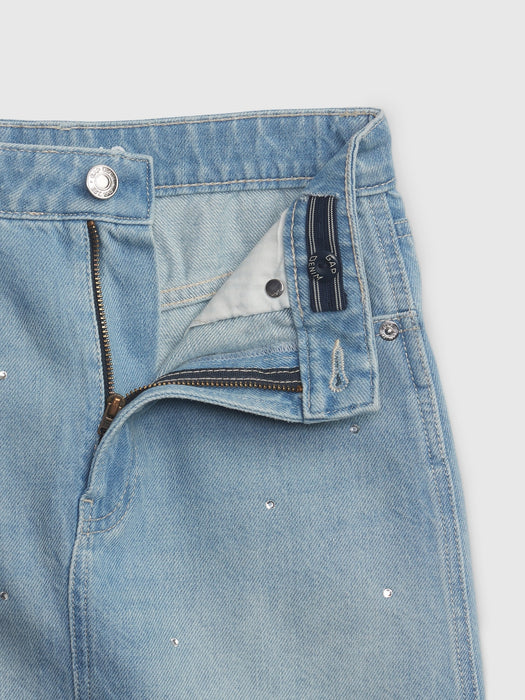 Kids High Rise Rhinestone Denim Skirt