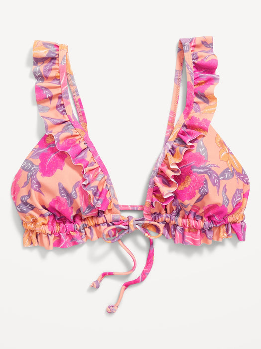 Ruffle-Trimmed Triangle String Bikini Swim Top for Women