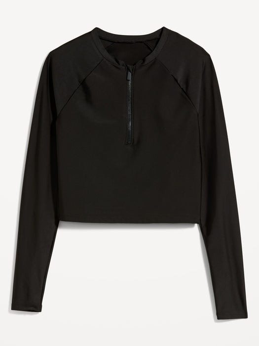 Cropped Half-Zip Rashguard Swim Top for Women