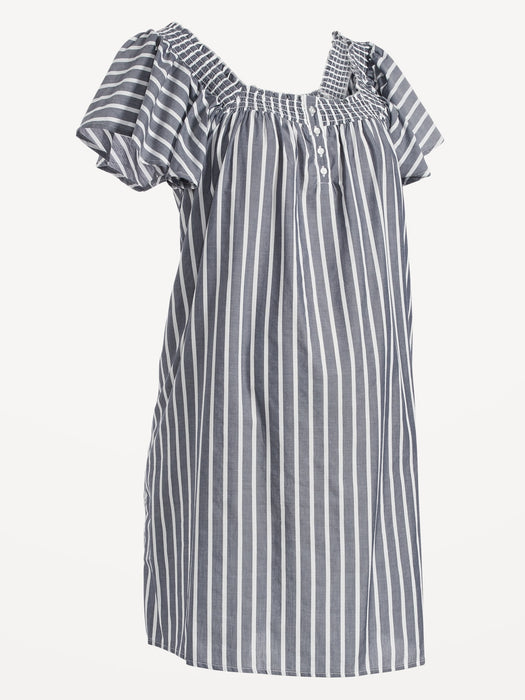 Maternity Smocked Flutter-Sleeve Nightgown