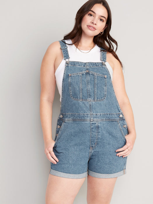 Slouchy Straight Non-Stretch Jean Short Overalls for Women -- 3.5-inch inseam