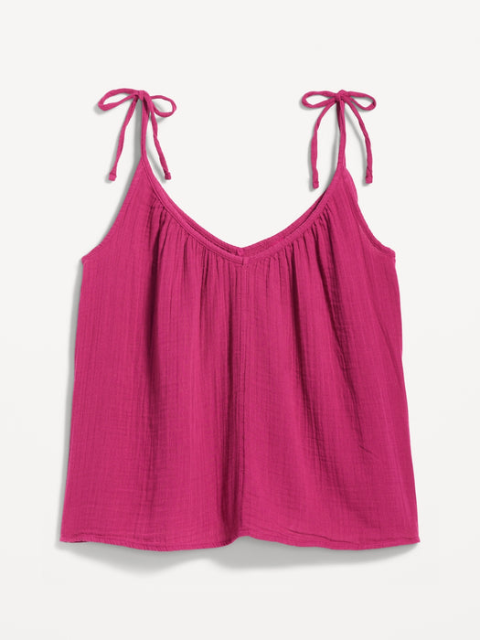 Tie-Shoulder Double-Weave Cami Swing Top for Women