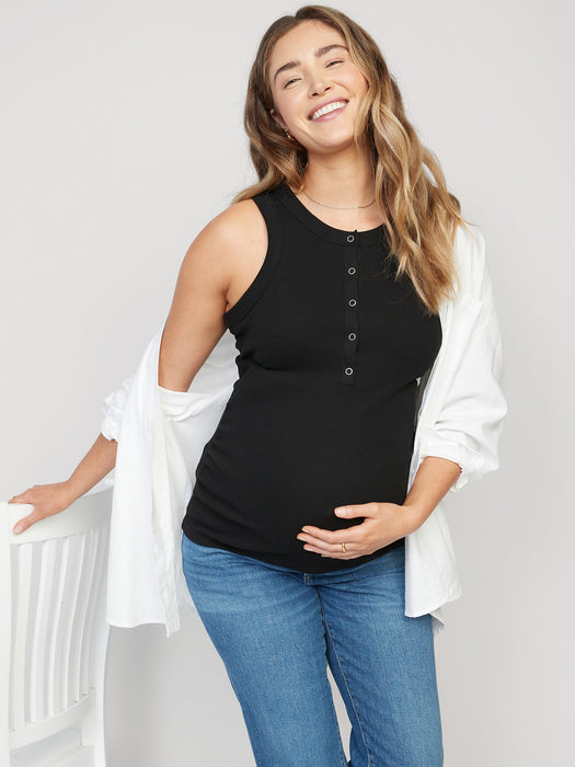 Maternity Rib-Knit Henley Tank Top