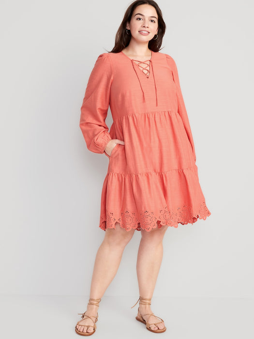 Tiered Lace-Up Mini Swing Dress for Women