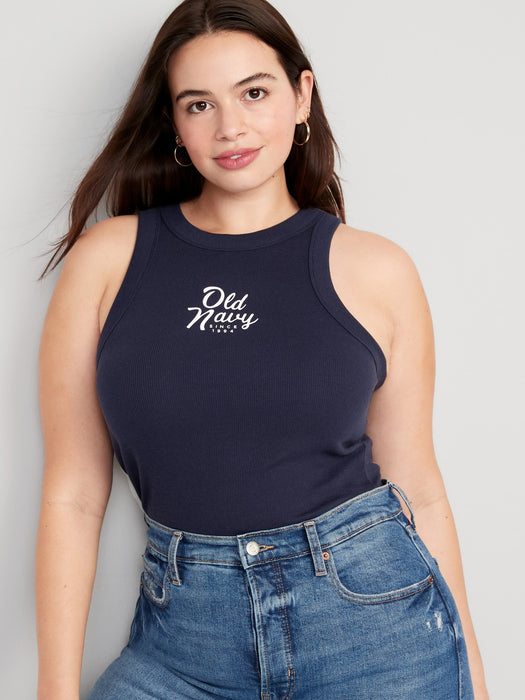 Logo Graphic Rib-Knit Cropped Tank Top for Women