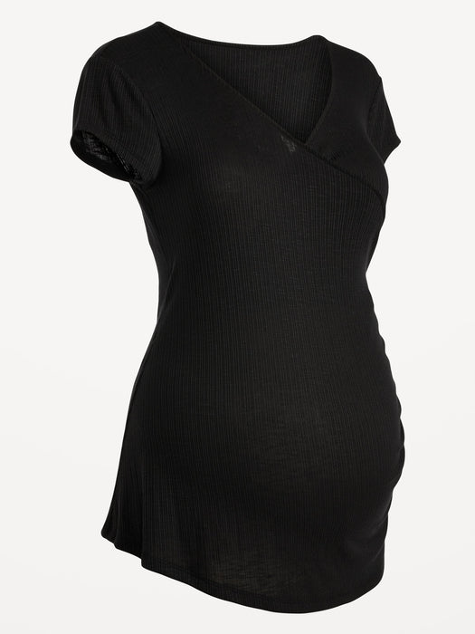 Maternity Wrap-Effect Ribbed Slub-Knit T-Shirt