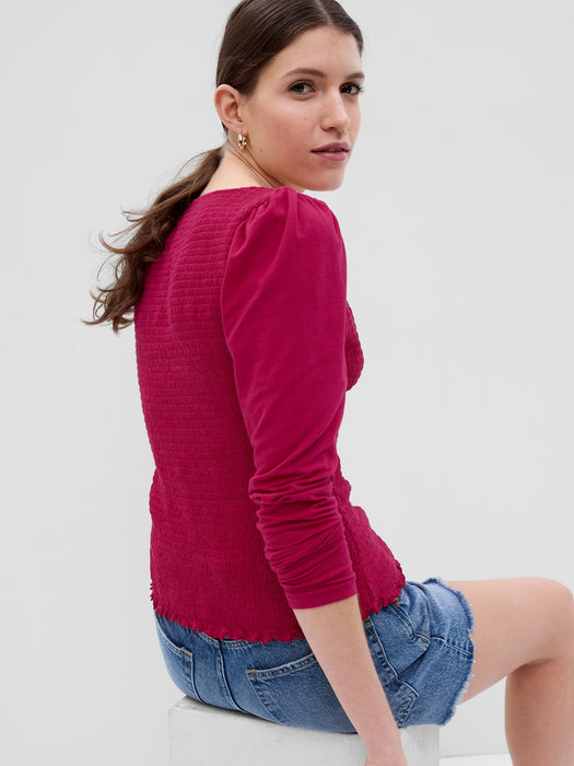 Featherweight Smocked Button-Front Top