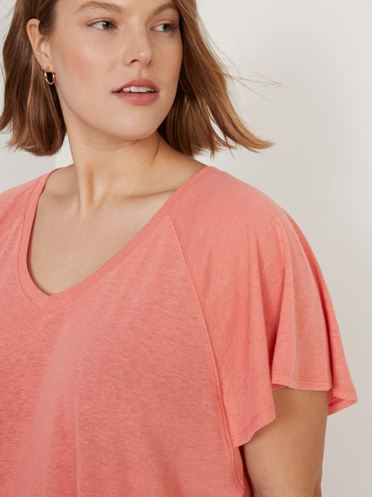 Oversized V-Neck Linen-Blend Tunic T-Shirt for Women