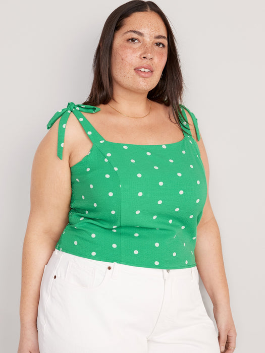 Fitted Tie-Shoulder Cropped Dobby Corset Cami Top for Women