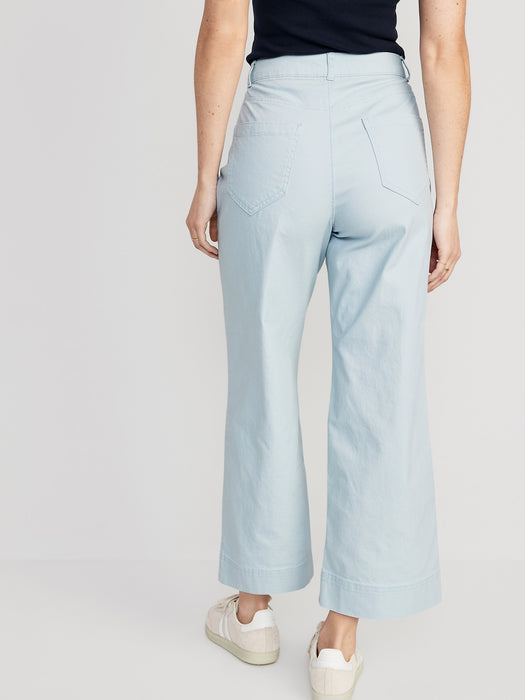 High-Waisted Cropped Wide-Leg Chino Pants for Women