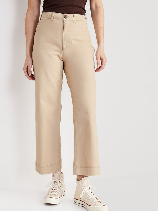 High-Waisted Wide-Leg Cropped Chino Pants