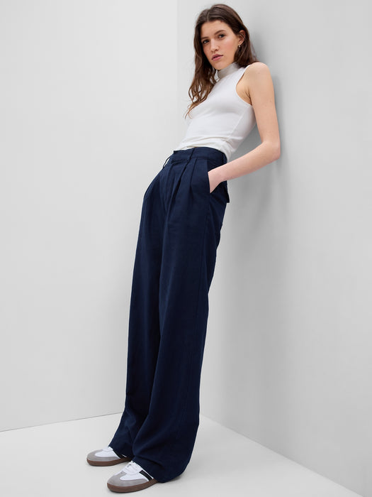 Linen-Cotton Pleated Pants