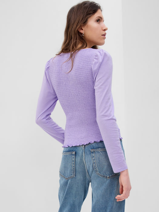Featherweight Smocked Button-Front Top