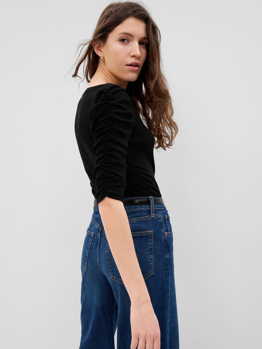 Featherweight Ruched Sleeve Rib Top