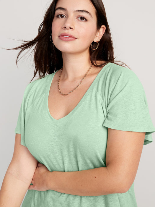 Oversized V-Neck Linen-Blend Tunic T-Shirt for Women