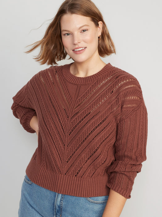 Cropped Chevron Open-Knit Sweater for Women