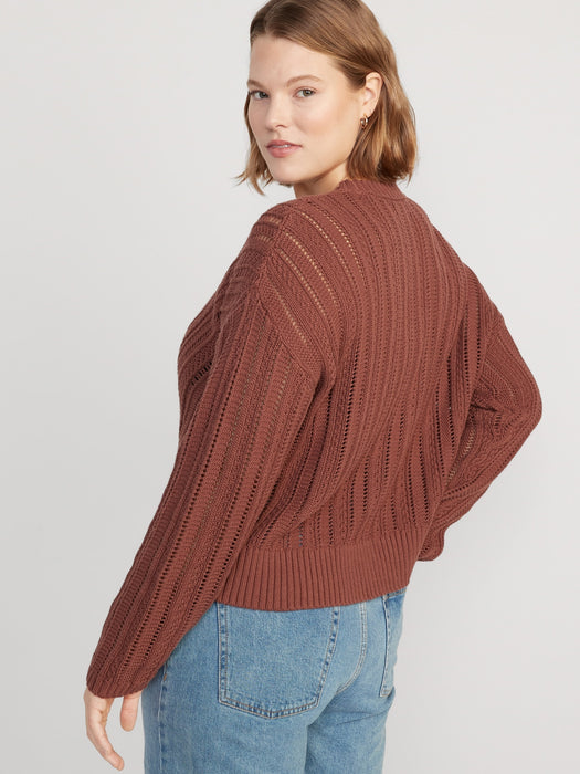 Cropped Chevron Open-Knit Sweater for Women