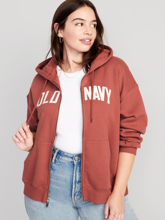 Slouchy Logo Graphic Full-Zip Hoodie for Women