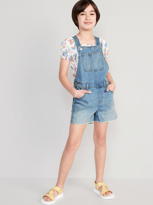 Non-Stretch Jean Cut-Off Shortalls for Girls