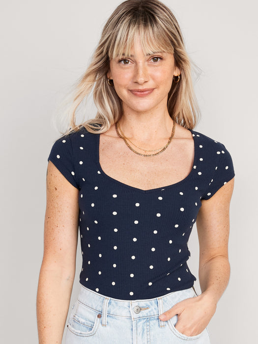 Polka-Dot Sweetheart-Neck Rib-Knit T-Shirt for Women