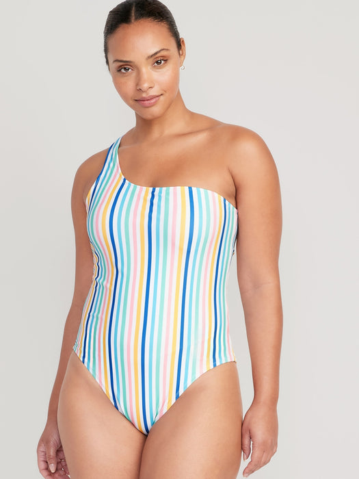 Matching Printed One-Shoulder One-Piece Swimsuit for Women