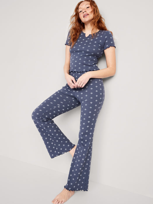 High-Waisted Pointelle-Knit Boot-Cut Pajama Pants for Women