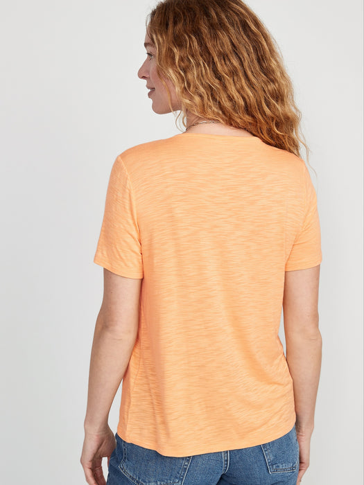 Luxe V-Neck Slub-Knit T-Shirt for Women