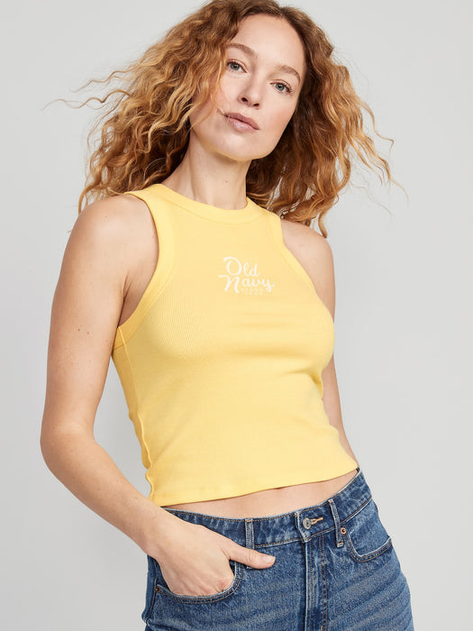 Logo Graphic Rib-Knit Cropped Tank Top for Women