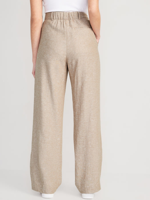 Extra High-Waisted Pleated Taylor Wide-Leg Linen-Blend Trouser Pants for Women