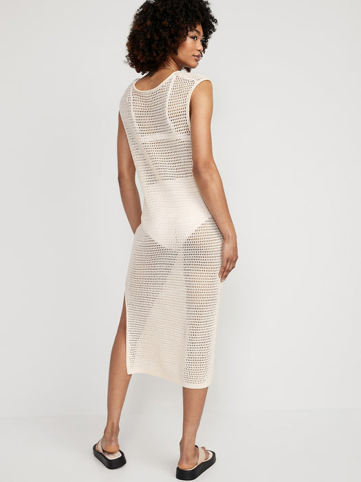 Sleeveless Crochet Midi Swim Cover-Up Dress for Women