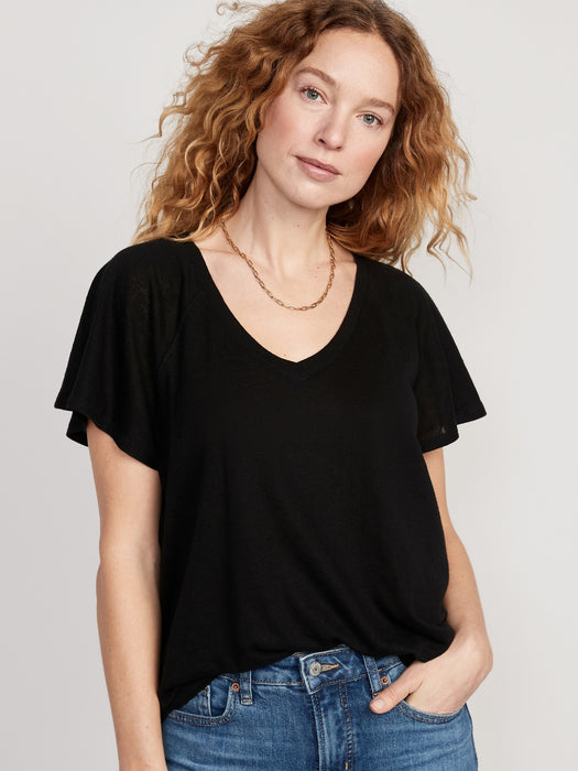 Oversized V-Neck Linen-Blend Tunic T-Shirt for Women